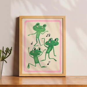 Frog poster Boy's room decor Toad Retro Nursery Toddler Modern kids room Girl Music theme Whimsical poster Baby room Cute frog art Woodland image 2