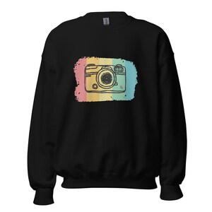 Unisex Photography Sweatshirt | Vintage Camera with Polaroid Colors | Cute Photography Sweater - Photographer Gift - Photography Lover