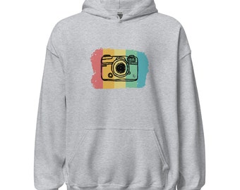 Unisex Photography Hoodie | Vintage Camera with Polaroid Colors | Cute Photography Hoodie - Photography Gift - Photography Lover