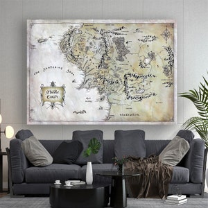 Mittelerde Karte, Film Karte, LOTR Karte Leinwand, Weltkarte Kunstwerk, Mittelerde Antike Karte Wand-Dekor, Mittelerde gedruckt, Karte Kunst Leinwand