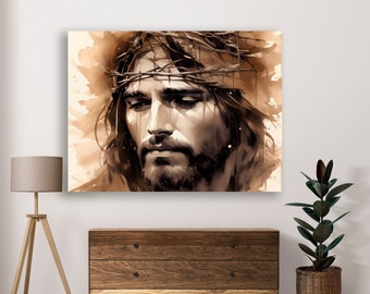 Quadro su tela raffigurante Gesù, ritratto del Signore Gesù, arredamento cristiano per la casa