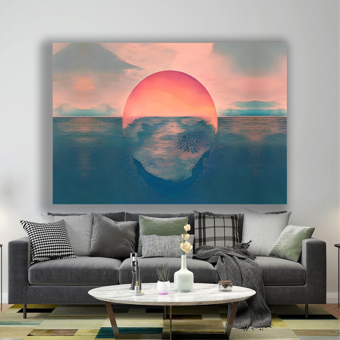 Abstract Painting of Moon, Seashore and Moon Canvas, Artwork Canvas ...