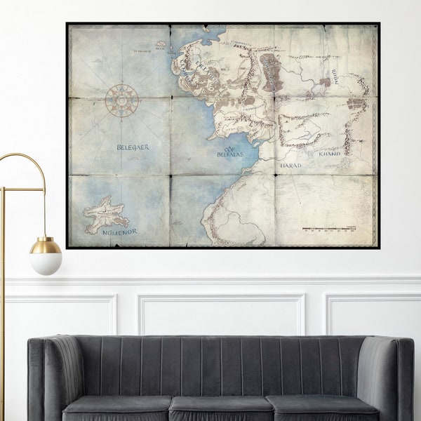 Lord Of The Rings, Middle Earth Map,  Gaming Art,Lord of the Ring Art,Antique Map Wall Art,Middle Earth Printed,Numenor Poster,Travel Poster