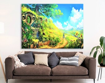 Stampa su tela Bag End, arte murale LOTR, arredamento fantasy per la casa