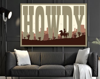 Howdy Typography, Southern Home Art, Western Decor, Southwestern Wall Art, Modern Design Poster, Type Design, Ranch Wall Decor, Xmas Gift
