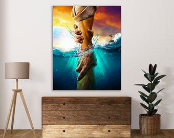 Jesus Reaching Hand Canvas, Christian Wall Art, God Art