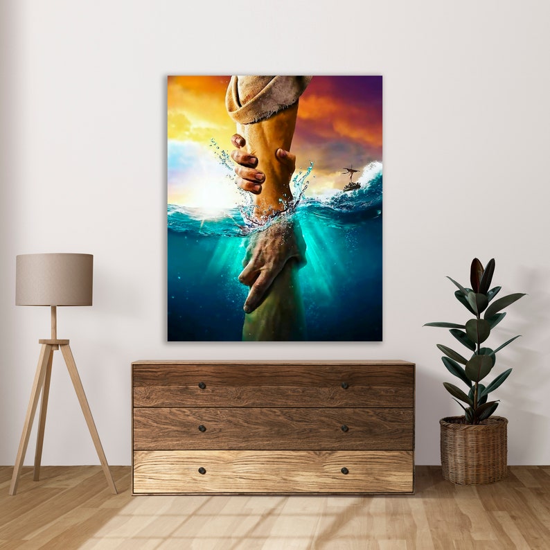 Jesus Reaching into Water, Hand Of God, Jesus Wall Art, God Art Canvas ,Jesus Canvas, Jesus Christ Painting, Christian Wall Art, Jesus Art