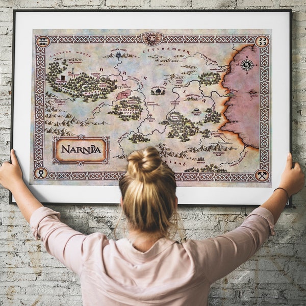 Chronicles of Narnia, Narnai Map, Narnia, Map Of Narnia, Fantasy World Map, Aslan Wall Art, Book Cover Poster, C. S. Lewis, Narnia poster