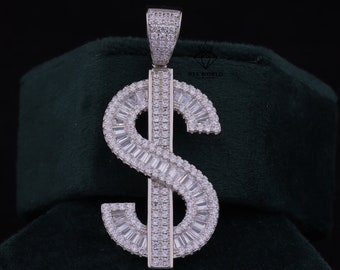 Hip Hop Fashion Jewelry,Iced Out Cash Money Dollar Sign Pendant,Bling Rapper Custom Pendant With VVS Colorless Moissanite 925Sterling Silver