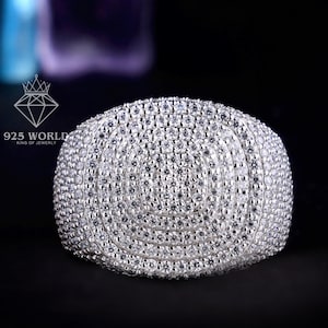 Fully Iced Out Moissanite Diamond Men&#39;s Engagement Ring,Square Dome Shape Statement Ring,Hip Hop Bling Jewelry,Anniversary Gift Ring for Him