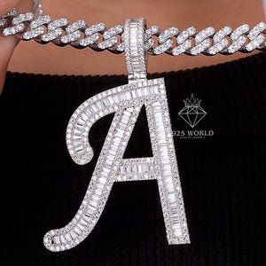 Custom Iced Out Initial Letter Pendant,Baguette & Round Cut Moissanite Diamond Pendant,Initial Name Pendant for Men,A letter Gift Pendant