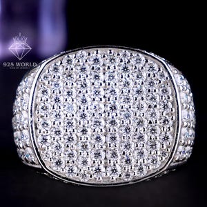Men&#39;s Iced Out Cushion Shape Statement Ring,Moissanite Diamond Championship Ring,Hip Hop Trendy Design Ring,Gift For Him,Passes Diamond Test
