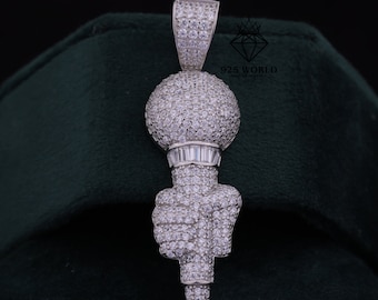 Luxury VVS Moissanite Diamond Pendant,925 Sterling Silver Pendant,Iced Out Rappers Microphone Pendant,Hip Hop Bling Charm Singer Pendant