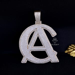 Colgante de dos letras de moissanita helada personalizado, joyería de moissanita de hip hop personalizada, colgante de busto hacia abajo chapado en oro, colgante personalizado