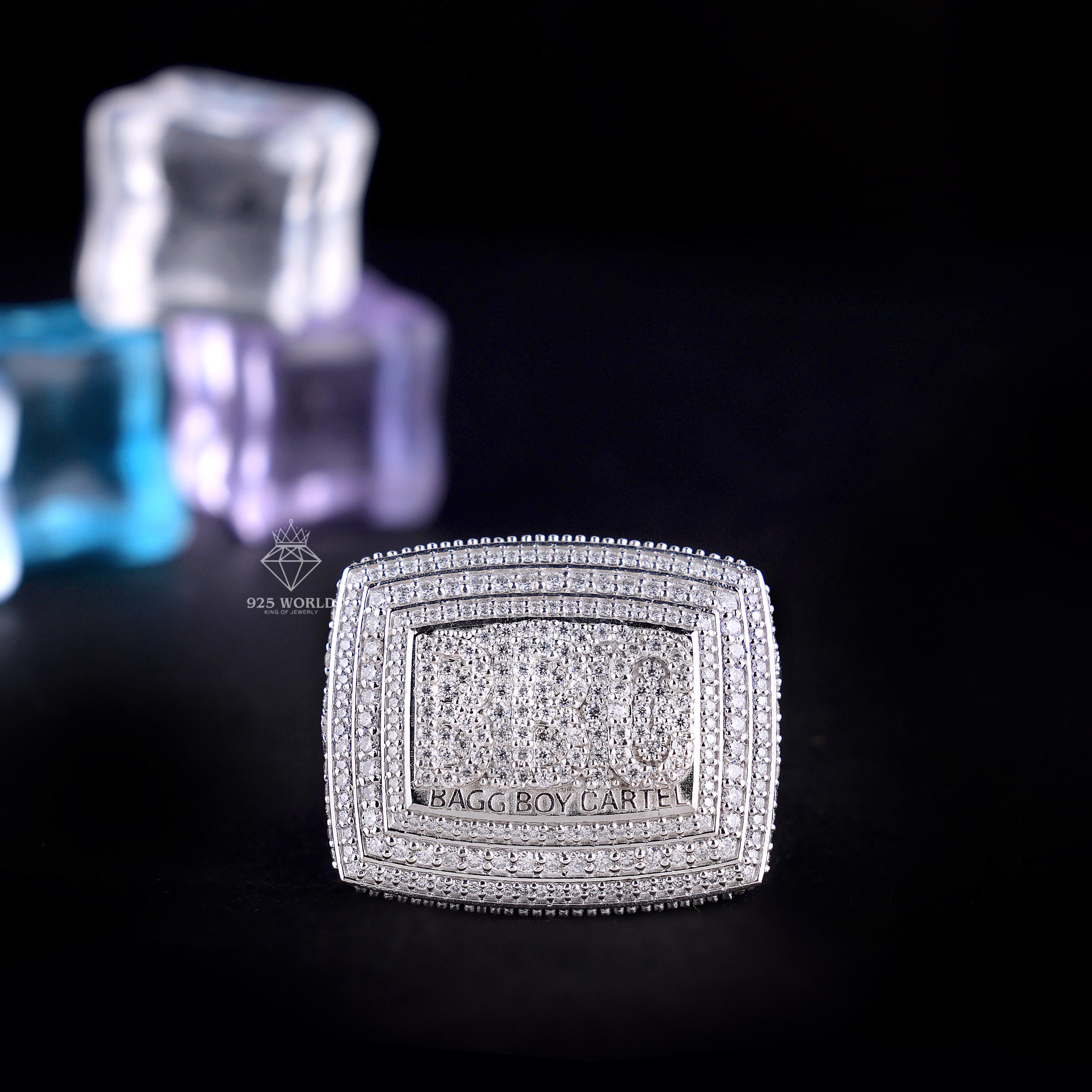 Custom Iced Out Initial Letter Ring,Round Cut Moissanite Diamond