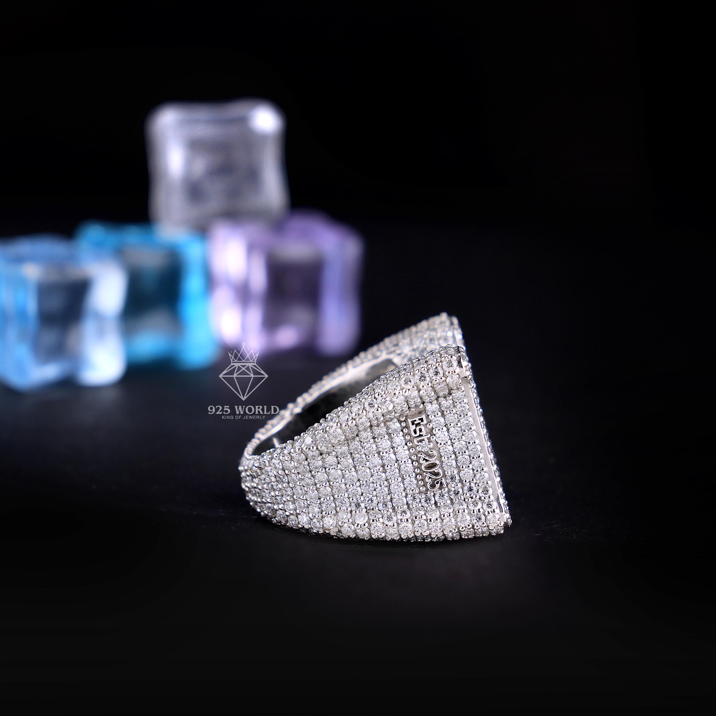 Bague Initiale En Moissanite Harlembling - Argent 925, Taille 7, Style Hip-hop Baguette Glacée, Neuf Avec Emballage