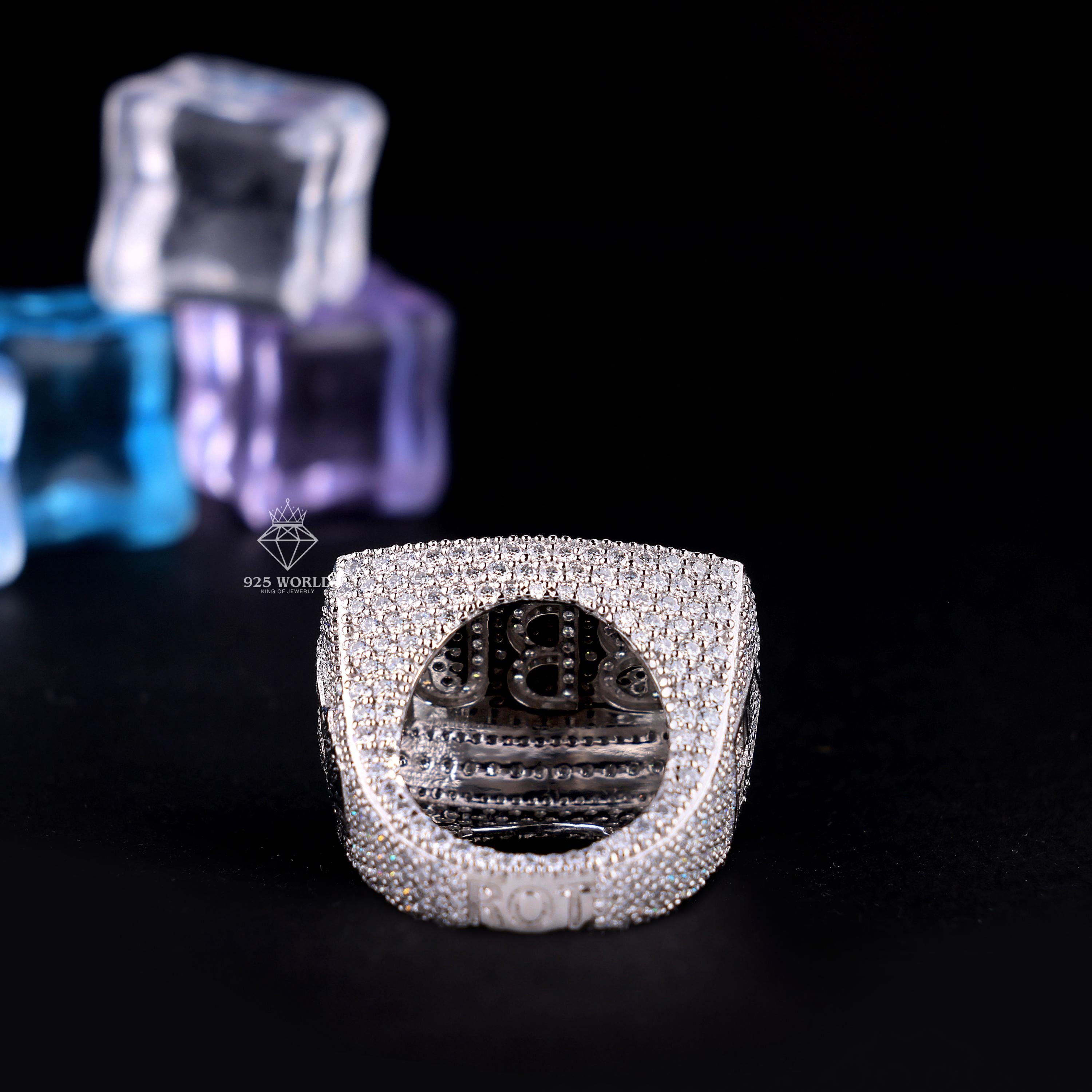 Custom Iced Out Initial Letter Ring,Round Cut Moissanite Diamond