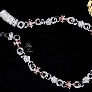 Infinity Tow Tone Flower Chain,Hip Hop Iced Out Miami Cuban Link Chain,925 Silver Unisex Moissanite Cuban Necklace,Birthday Gift For Her