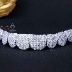 Fully Iced Out Grillz,VVS Moissanite 10 Top and Bottom Grillz,10 teeth mens Grillz,925 Sterling Silver Grillz For Men,Hip Hop Grillz