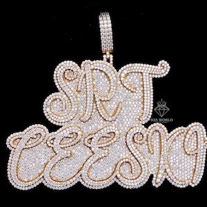 Aangepaste Iced Out SRT Ceeski-hanger, ronde VVS-moissaniethanger aangepaste hiphopletter, gepersonaliseerde naamhanger in zilver/10K/14K goud