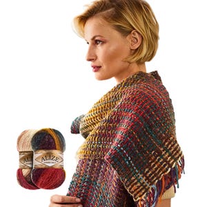 Fil batik doré Alize angora, mélange de laine acrylique dégradé, mélange de mohair, tricot à la main
