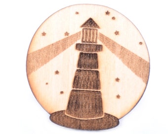 Wood Pin Badge Broosch Brosche Lighthouse Gift for man woman Geschenk ENG/PL