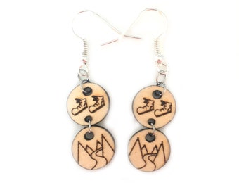 Houten oorbellen Mountain Valley hangende oorbellen Lasergesneden