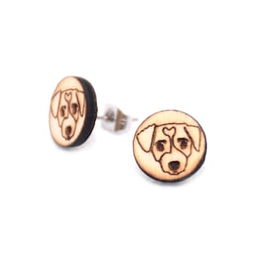 Wooden round stud earrings Dog Jack Russell Terrier Puppie MinimalistOutfit Laser cut Gift idea for animal lover