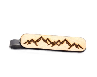 Wood Tie clip Mountains Laser cut Stainless steel Business gift Krawattennadel Gift for men Geschenk fur mann wedding gift ENG/PL