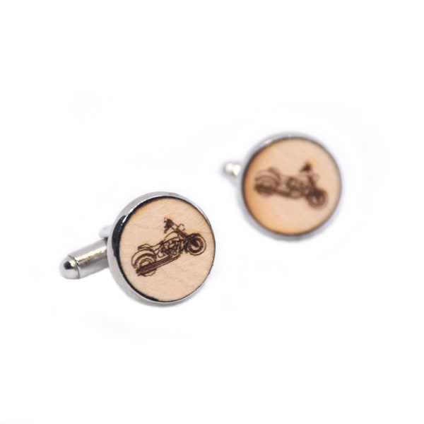 Wood Round Cufflinks Motorcycle Like Harley Laser cut Motorrad Gift for men Geschenk fur mann  Business gift Manschettenknöpfe ENG/PL