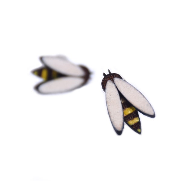 Wooden earrings Bee Bug Animal lover Laser cut Gift idea for her Colour Biene Holz Ohrstecker Tier Insekt Gechenk fur Freundin PL/ENG