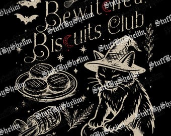 Halloween Cat Bewitched Biscuits Club PNG, Spooky Biscuits Club SVG, Spooky Cat-sublimatie, Halloween Baking Cat-bestand, digitale download