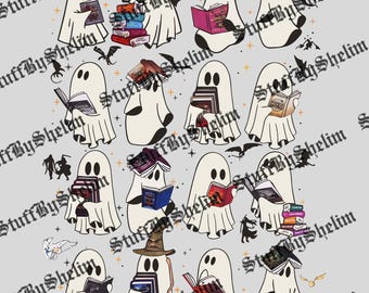 Retro Ghost Book Fantasy PNG, Halloween Buch SVG, Bookish Ghost Sublimation, digitaler Download, Halloween-Datei für Buchliebhaber