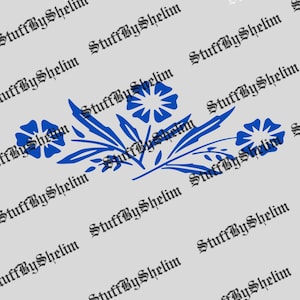 May include: A blue floral design with three flowers and leaves. The design is centered and has the text "StuffByShelim" repeated diagonally across the image.