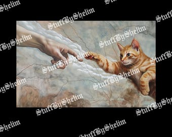 Funny Cat God Creation Of Adam Meme SVG, Michelangelo Cat Sublimation, Jesus Meme PNG, Digital Download, Unhinged Cat Download