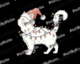 Retro White Christmas Cat PNG, Cute Xmas Cat Digital Download, Cat Christmas Sublimation, Cat Winter PNG, Cute Cat Digital Download