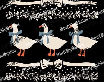 1980年代のハート付きブルーリボンガチョウ（醜いPNG）、ヴィンテージオリジナルSVG、リボンと愛らしい落書きハート（動物愛好家向けファイル）、アヒルの昇華転写