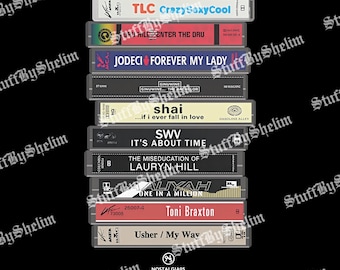 Fita cassete digital R&B dos anos 90, presente para amantes da música, sublimação de fita cassete, música old school, fita cassete R&B dos anos 90, download digital unissex
