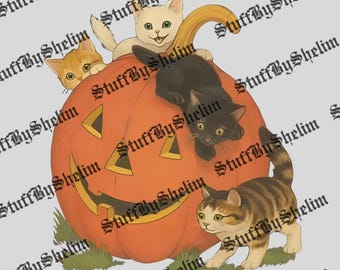 Vintage 90s Cat Halloween PNG SVG, Retro Cute Cats Fall Vibes File, Vintage Jack-o-lantern Sublimation, Digital Download