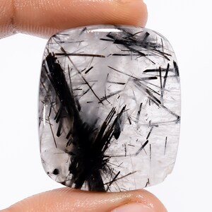 Exclusive Top Grade Quality 100% Natural Black Rutile Quartz Radiant Shape Cabochon Loose Gemstone For Making Jewelry 30X25X5mm 42.5 Ct A-31