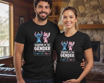 Disney Stitch Angel Gender Reveal Shirt, Keeper Of The Gender Shirt, Baby Shower Blue or Pink Shirt, Boy or Girl Pregnancy Tee, New Mom Tee