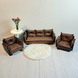 Lundby Hanse vintage Brown sofa armchairs Rare 70s