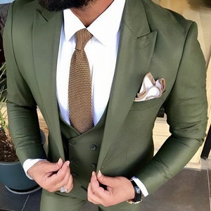 MEN GREEN SUIT - Men Suit - Green Three Piece - Men Wedding Suit - Suit For Groom - Elegant Wedding Suits - Olive Green Suit - Slim Fit Suit