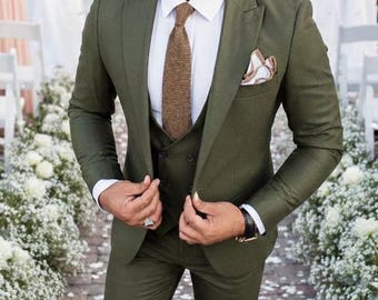 Olive Green Suit 3 Piece Wedding Suit For Men Groom Attire