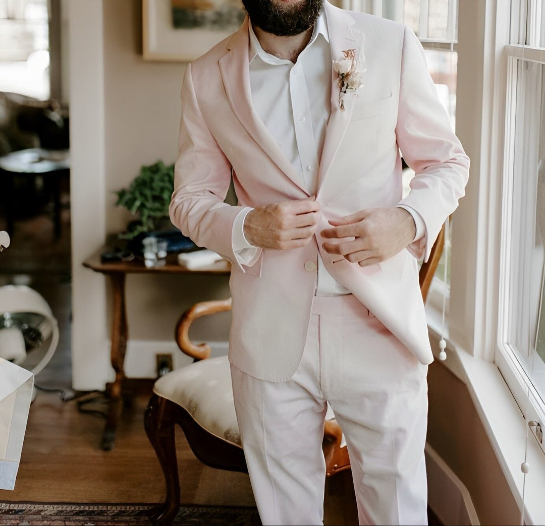 Light Pink Linen Suits for Groom Wedding Wear Dresses Linen Groom Wear