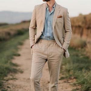 LINNENPAK VOOR HEREN - Trouwpak heren - Huwelijkscadeau heren - Tweedelig pak - Cadeau voor mannen - Slim fit pak - Kostuum voor mannen