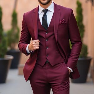 MEN SUIT - Maroon Suit - Men Wedding Suit - Men Wedding Gift - Three Piece Suit - Men Party Wear - Slim Fit Suit - Suit For Men