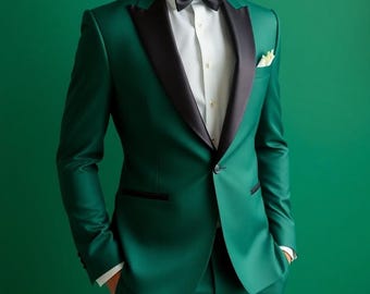 Green Satin Tuxedo Suit – Slim Fit Men's Formal Wear