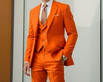 Men Orange Suit Groom Wear Party Wear Clothing Slim Fit