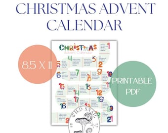 Calendario dell'Avvento stampabile / Conto alla rovescia divertente e festoso per Natale / Attività natalizie per bambini